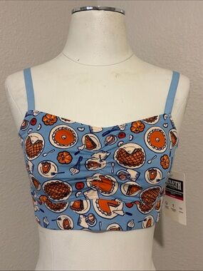 Duluth Trading Co Free Range Organic Cotton Light Blue Breakfast-Print Bralette